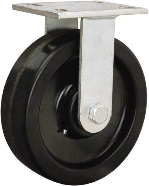 Hamilton - 8" Diam x 2-1/2" Wide x 10-1/2" OAH Top Plate Mount Rigid Caster - Polyurethane Mold onto Cast Iron Center, 2,000 Lb Capacity, Tapered Roller Bearing, 5-1/4 x 7-1/4" Plate - Apex Tool & Supply