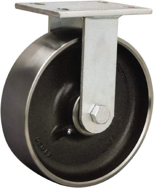 Hamilton - 8" Diam x 3" Wide x 10-1/2" OAH Top Plate Mount Rigid Caster - Polyurethane Mold onto Cast Iron Center, 3,500 Lb Capacity, Straight Roller Bearing, 5-1/4 x 7-1/4" Plate - Apex Tool & Supply