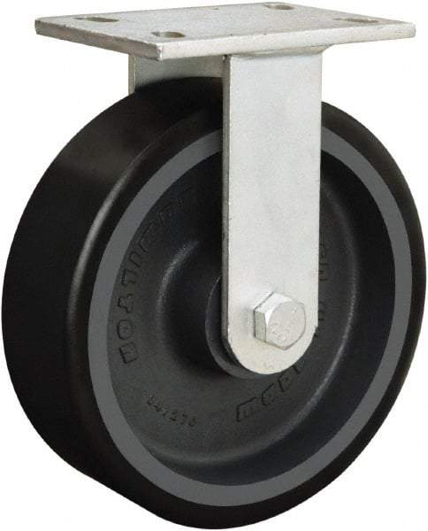 Hamilton - 8" Diam x 3" Wide x 10-1/2" OAH Top Plate Mount Rigid Caster - Polyurethane Mold onto Cast Iron Center, 4,000 Lb Capacity, Sealed Precision Ball Bearing, 5-1/4 x 7-1/4" Plate - Apex Tool & Supply