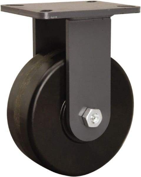 Hamilton - 8" Diam x 3" Wide x 10-1/2" OAH Top Plate Mount Rigid Caster - Phenolic, 3,000 Lb Capacity, Tapered Roller Bearing, 5-1/4 x 7-1/4" Plate - Apex Tool & Supply