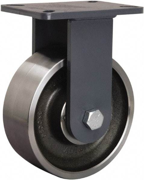 Hamilton - 8" Diam x 3" Wide x 10-1/2" OAH Top Plate Mount Rigid Caster - Forged Steel, 3,500 Lb Capacity, Tapered Roller Bearing, 5-1/4 x 7-1/4" Plate - Apex Tool & Supply