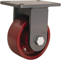 Hamilton - 6" Diam x 2-1/2" Wide x 8" OAH Top Plate Mount Rigid Caster - Cast Iron, 2,200 Lb Capacity, Straight Roller Bearing, 5-1/4 x 7-1/4" Plate - Apex Tool & Supply