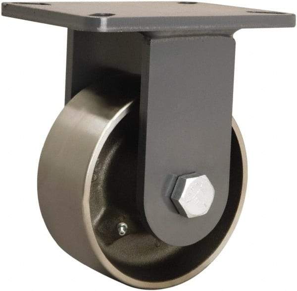 Hamilton - 6" Diam x 2-1/2" Wide x 8" OAH Top Plate Mount Rigid Caster - Forged Steel, 3,500 Lb Capacity, Straight Roller Bearing, 5-1/4 x 7-1/4" Plate - Apex Tool & Supply