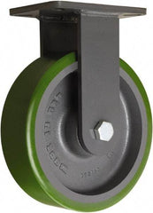 Hamilton - 10" Diam x 3" Wide x 12-1/2" OAH Top Plate Mount Rigid Caster - Polyurethane Mold onto Cast Iron Center, 3,000 Lb Capacity, Tapered Roller Bearing, 5-1/4 x 7-1/4" Plate - Apex Tool & Supply