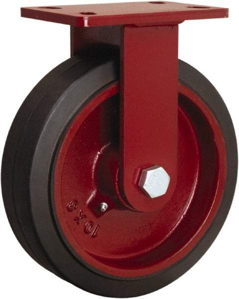 Hamilton - 10" Diam x 2-1/2" Wide x 11-1/2" OAH Top Plate Mount Swivel Caster - Rubber Mold on Cast Iron, 790 Lb Capacity, Tapered Roller Bearing, 4-1/2 x 6-1/2" Plate - Apex Tool & Supply