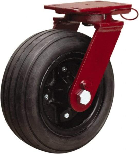 Hamilton - 10" Diam x 4" Wide, Rubber Swivel Caster - 2,000 Lb Capacity, Top Plate Mount, 4-1/2" x 6-1/2" Plate, Tapered Roller Bearing - Apex Tool & Supply