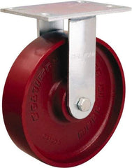 Hamilton - 8" Diam x 2" Wide x 9-1/2" OAH Top Plate Mount Rigid Caster - Cast Iron, 1,500 Lb Capacity, Precision Ball Bearing, 4-1/2 x 6-1/4" Plate - Apex Tool & Supply