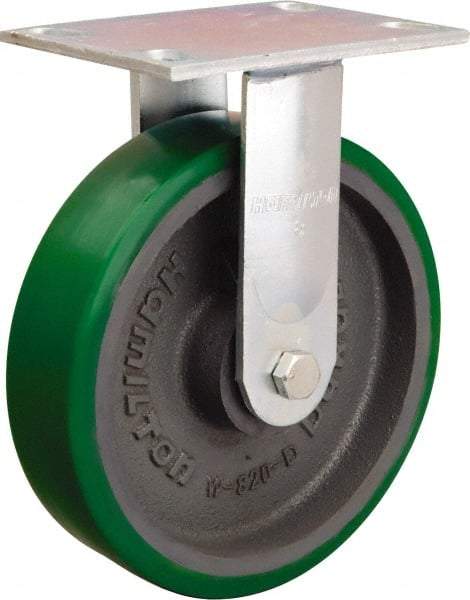 Hamilton - 8" Diam x 2" Wide x 9-1/2" OAH Top Plate Mount Rigid Caster - Polyurethane Mold onto Cast Iron Center, 1,500 Lb Capacity, Sealed Precision Ball Bearing, 4-1/2 x 6-1/4" Plate - Apex Tool & Supply