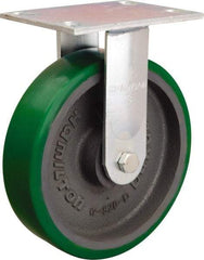 Hamilton - 8" Diam x 2" Wide x 9-1/2" OAH Top Plate Mount Rigid Caster - Polyurethane Mold onto Cast Iron Center, 1,500 Lb Capacity, Sealed Precision Ball Bearing, 4-1/2 x 6-1/4" Plate - Apex Tool & Supply