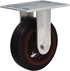 Hamilton - 6" Diam x 2" Wide x 7-1/2" OAH Top Plate Mount Rigid Caster - Rubber Mold on Cast Iron, 410 Lb Capacity, Straight Roller Bearing, 4-1/2 x 6-1/4" Plate - Apex Tool & Supply