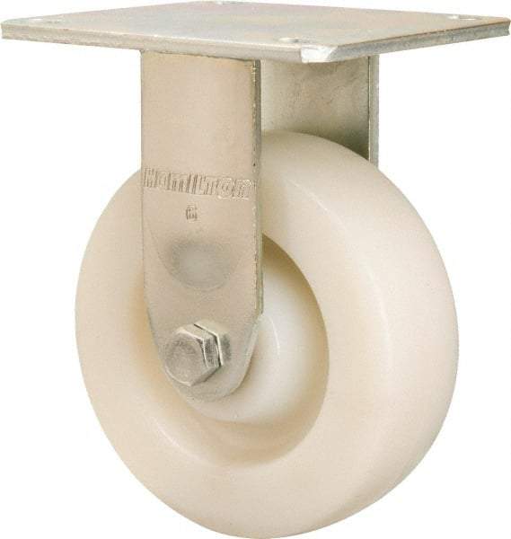 Hamilton - 6" Diam x 2" Wide x 7-1/2" OAH Top Plate Mount Rigid Caster - Nylon, 1,000 Lb Capacity, Sealed Precision Ball Bearing, 4 x 4-1/2" Plate - Apex Tool & Supply