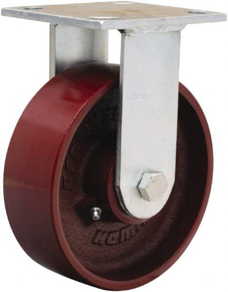 Hamilton - 6" Diam x 2" Wide x 7-1/2" OAH Top Plate Mount Rigid Caster - Cast Iron, 1,250 Lb Capacity, Precision Ball Bearing, 4 x 4-1/2" Plate - Apex Tool & Supply