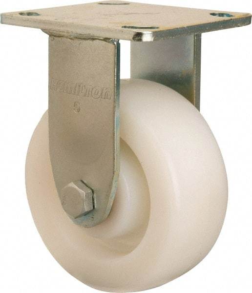 Hamilton - 5" Diam x 2" Wide x 6-1/2" OAH Top Plate Mount Rigid Caster - Nylon, 900 Lb Capacity, Sealed Precision Ball Bearing, 4 x 4-1/2" Plate - Apex Tool & Supply