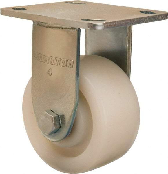 Hamilton - 4" Diam x 2" Wide x 5-5/8" OAH Top Plate Mount Rigid Caster - Nylon, 800 Lb Capacity, Sealed Precision Ball Bearing, 4 x 4-1/2" Plate - Apex Tool & Supply