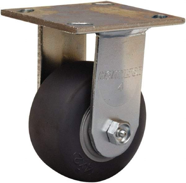 Hamilton - 4" Diam x 2" Wide x 5-5/8" OAH Top Plate Mount Rigid Caster - Rubber Mold on Polyolefin, 300 Lb Capacity, Straight Roller Bearing, 4 x 4-1/2" Plate - Apex Tool & Supply
