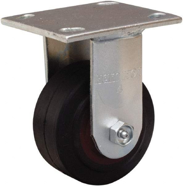 Hamilton - 4" Diam x 2" Wide x 5-5/8" OAH Top Plate Mount Rigid Caster - Rubber Mold on Cast Iron, 300 Lb Capacity, Straight Roller Bearing, 4 x 4-1/2" Plate - Apex Tool & Supply