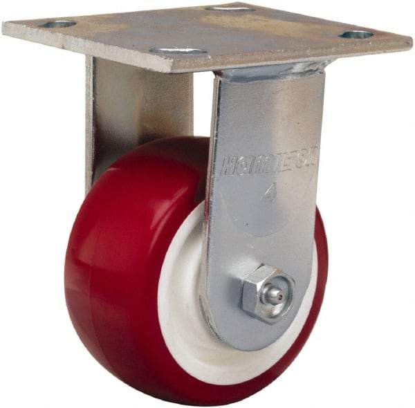 Hamilton - 4" Diam x 2" Wide x 5-5/8" OAH Top Plate Mount Rigid Caster - Polyurethane Mold on Polypropylene, 750 Lb Capacity, Straight Roller Bearing, 4 x 4-1/2" Plate - Apex Tool & Supply
