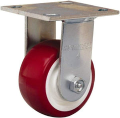 Hamilton - 4" Diam x 2" Wide x 5-5/8" OAH Top Plate Mount Rigid Caster - Polyurethane Mold on Polypropylene, 750 Lb Capacity, Straight Roller Bearing, 4 x 4-1/2" Plate - Apex Tool & Supply