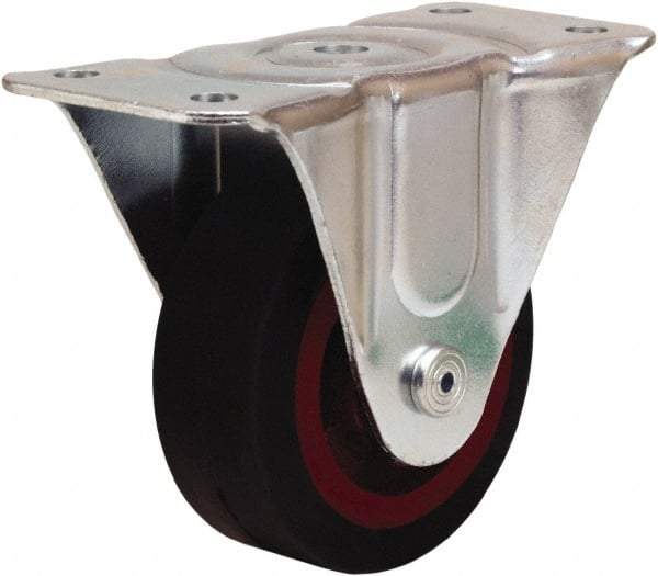 Hamilton - 4" Diam x 1-1/2" Wide x 5" OAH Top Plate Mount Rigid Caster - Rubber Mold on Cast Iron, 200 Lb Capacity, Straight Roller Bearing, 3 x 6-3/16" Plate - Apex Tool & Supply