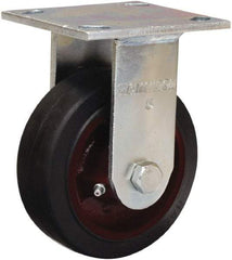 Hamilton - 5" Diam x 2" Wide x 7" OAH Top Plate Mount Rigid Caster - Rubber Mold on Cast Iron, Straight Roller Bearing, 4 x 4-1/2" Plate - Apex Tool & Supply