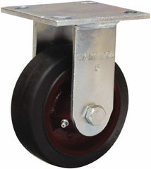 Hamilton - 4" Diam x 2" Wide x 5-5/8" OAH Top Plate Mount Rigid Caster - Rubber Mold on Cast Iron, Straight Roller Bearing, 4 x 4-1/2" Plate - Apex Tool & Supply