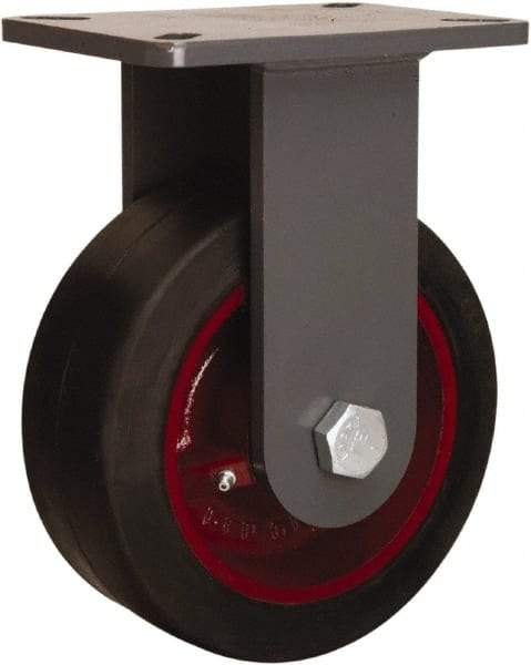 Hamilton - 8" Diam x 2" Wide x 9-1/2" OAH Top Plate Mount Rigid Caster - Rubber Mold on Cast Iron, Straight Roller Bearing, 4 x 4-1/2" Plate - Apex Tool & Supply