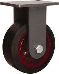 Hamilton - 10" Diam x 3" Wide x 12-1/2" OAH Top Plate Mount Rigid Caster - Rubber Mold on Cast Iron, 1,000 Lb Capacity, Precision Tapered Roller Bearing, 5-1/4 x 7-1/4" Plate - Apex Tool & Supply