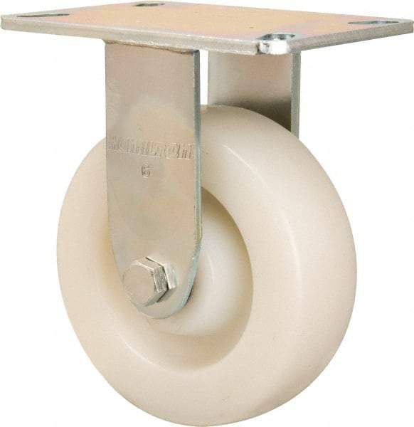 Hamilton - 6" Diam x 2" Wide x 7-1/2" OAH Top Plate Mount Rigid Caster - Nylon, 1,100 Lb Capacity, Precision Ball Bearing, 4-1/2 x 6-1/4" Plate - Apex Tool & Supply