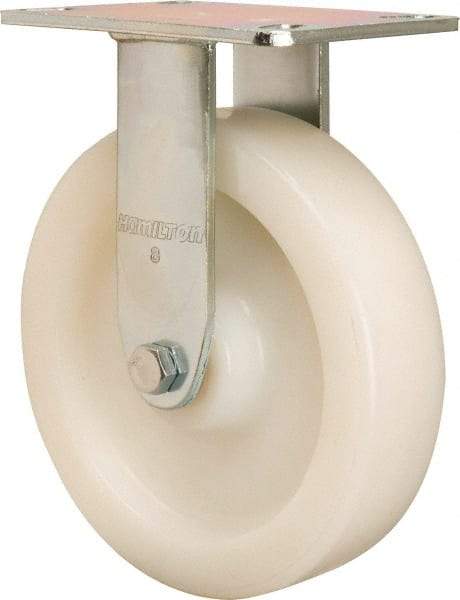 Hamilton - 8" Diam x 2" Wide x 9-1/2" OAH Top Plate Mount Rigid Caster - Nylon, 1,500 Lb Capacity, Precision Ball Bearing, 4-1/2 x 6-1/4" Plate - Apex Tool & Supply