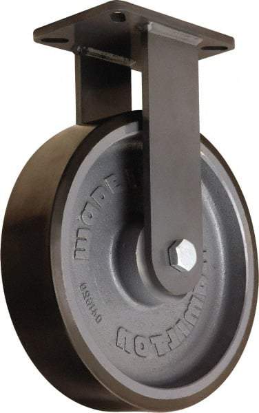 Hamilton - 12" Diam x 3" Wide x 15-1/2" OAH Top Plate Mount Rigid Caster - Polyurethane Mold onto Cast Iron Center, 4,000 Lb Capacity, Sealed Precision Ball Bearing, 5-1/4 x 7-1/4" Plate - Apex Tool & Supply