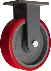 Hamilton - 10" Diam x 3" Wide x 12-1/2" OAH Top Plate Mount Rigid Caster - Polyurethane Mold onto Cast Iron Center, 3,600 Lb Capacity, Sealed Precision Ball Bearing, 5-1/4 x 7-1/4" Plate - Apex Tool & Supply