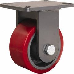Hamilton - 6" Diam x 3" Wide x 8" OAH Top Plate Mount Rigid Caster - Polyurethane Mold onto Cast Iron Center, 2,600 Lb Capacity, Sealed Precision Ball Bearing, 5-1/4 x 7-1/4" Plate - Apex Tool & Supply