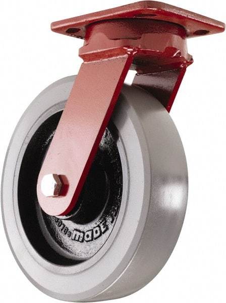 Hamilton - 8" Diam x 2" Wide x 9-1/2" OAH Top Plate Mount Swivel Caster - Polyurethane, 2,000 Lb Capacity, Sealed Precision Ball Bearing, 4 x 5" Plate - Apex Tool & Supply