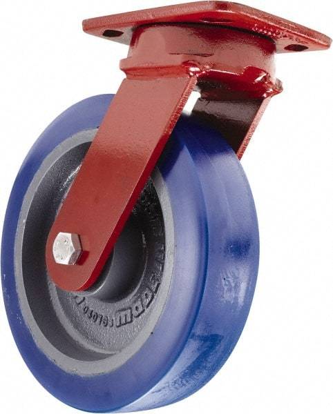 Hamilton - 8" Diam x 2" Wide x 9-1/2" OAH Top Plate Mount Swivel Caster - Polyurethane, 1,650 Lb Capacity, Sealed Precision Ball Bearing, 4 x 5" Plate - Apex Tool & Supply