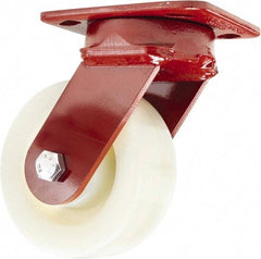 Hamilton - 5" Diam x 2" Wide x 6-1/2" OAH Top Plate Mount Swivel Caster - Nylon, 900 Lb Capacity, Sealed Precision Ball Bearing, 4 x 5" Plate - Apex Tool & Supply