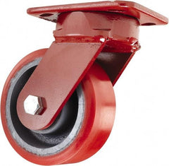 Hamilton - 5" Diam x 2" Wide x 6-1/2" OAH Top Plate Mount Swivel Caster - Polyurethane, 1,250 Lb Capacity, Sealed Precision Ball Bearing, 4 x 5" Plate - Apex Tool & Supply