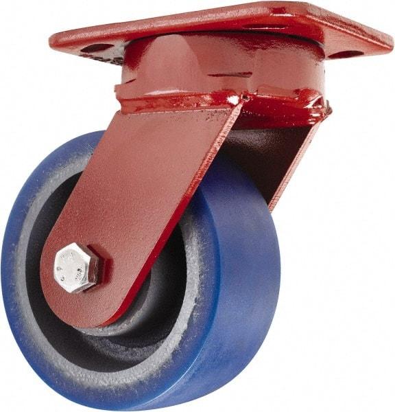 Hamilton - 5" Diam x 2" Wide x 6-1/2" OAH Top Plate Mount Swivel Caster - Polyurethane, 840 Lb Capacity, Sealed Precision Ball Bearing, 4 x 5" Plate - Apex Tool & Supply