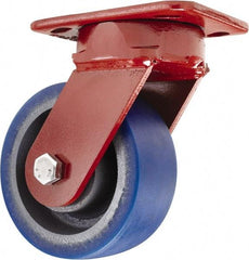 Hamilton - 5" Diam x 2" Wide x 6-1/2" OAH Top Plate Mount Swivel Caster - Polyurethane, 840 Lb Capacity, Sealed Precision Ball Bearing, 4 x 5" Plate - Apex Tool & Supply