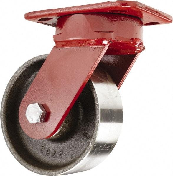 Hamilton - 5" Diam x 2" Wide x 6-1/2" OAH Top Plate Mount Swivel Caster - Forged Steel, 2,000 Lb Capacity, Sealed Precision Ball Bearing, 4 x 5" Plate - Apex Tool & Supply