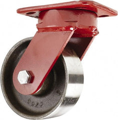 Hamilton - 5" Diam x 2" Wide x 6-1/2" OAH Top Plate Mount Swivel Caster - Forged Steel, 2,000 Lb Capacity, Sealed Precision Ball Bearing, 4 x 5" Plate - Apex Tool & Supply