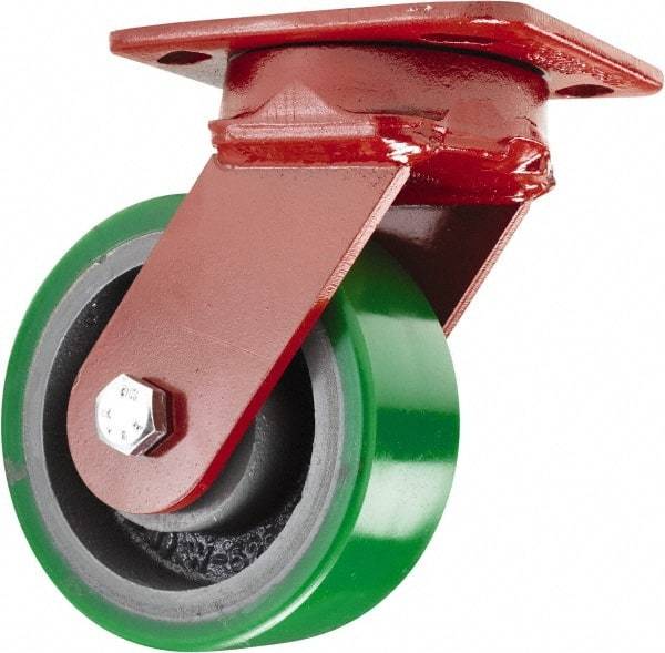 Hamilton - 5" Diam x 2" Wide x 6-1/2" OAH Top Plate Mount Swivel Caster - Polyurethane, 1,050 Lb Capacity, Sealed Precision Ball Bearing, 4 x 5" Plate - Apex Tool & Supply
