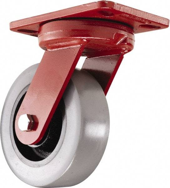 Hamilton - 6" Diam x 2" Wide x 7-3/4" OAH Top Plate Mount Swivel Caster - Polyurethane, 1,620 Lb Capacity, Sealed Precision Ball Bearing, 4-1/2 x 6-1/2" Plate - Apex Tool & Supply