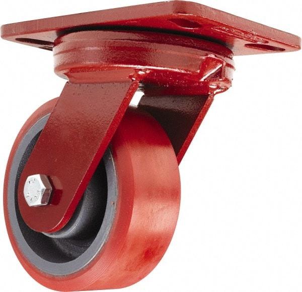 Hamilton - 5" Diam x 2" Wide x 6-3/4" OAH Top Plate Mount Swivel Caster - Polyurethane, 1,250 Lb Capacity, Sealed Precision Ball Bearing, 4-1/2 x 6-1/2" Plate - Apex Tool & Supply