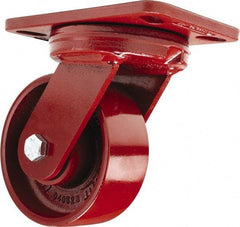Hamilton - 5" Diam x 2" Wide x 6-3/4" OAH Top Plate Mount Swivel Caster - Cast Iron, 1,300 Lb Capacity, Sealed Precision Ball Bearing, 4-1/2 x 6-1/2" Plate - Apex Tool & Supply