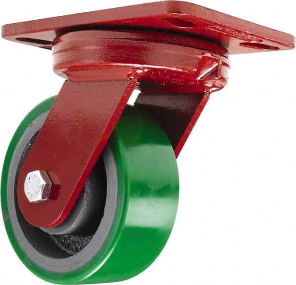 Hamilton - 5" Diam x 2" Wide x 6-3/4" OAH Top Plate Mount Swivel Caster - Polyurethane, 1,050 Lb Capacity, Sealed Precision Ball Bearing, 4-1/2 x 6-1/2" Plate - Apex Tool & Supply