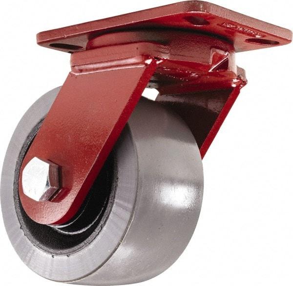 Hamilton - 6" Diam x 3" Wide x 7-1/2" OAH Top Plate Mount Swivel Caster - Polyurethane, 3,000 Lb Capacity, Sealed Precision Ball Bearing, 4-1/2 x 6-1/2" Plate - Apex Tool & Supply