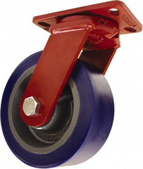 Hamilton - 10" Diam x 3" Wide x 11-1/2" OAH Top Plate Mount Swivel Caster - Polyurethane, 3,200 Lb Capacity, Sealed Precision Ball Bearing, 4-1/2 x 6-1/2" Plate - Apex Tool & Supply
