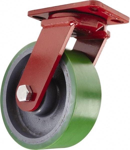 Hamilton - 10" Diam x 3" Wide x 11-1/2" OAH Top Plate Mount Swivel Caster - Polyurethane, 3,000 Lb Capacity, Sealed Precision Ball Bearing, 4-1/2 x 6-1/2" Plate - Apex Tool & Supply