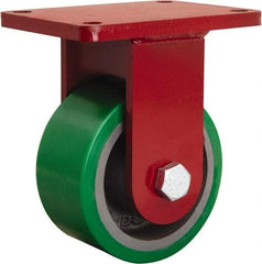 Hamilton - 6" Diam x 3" Wide x 8-1/2" OAH Top Plate Mount Rigid Caster - Polyurethane Mold onto Cast Iron Center, 2,200 Lb Capacity, Tapered Roller Bearing, 5-1/2 x 7-1/2" Plate - Apex Tool & Supply