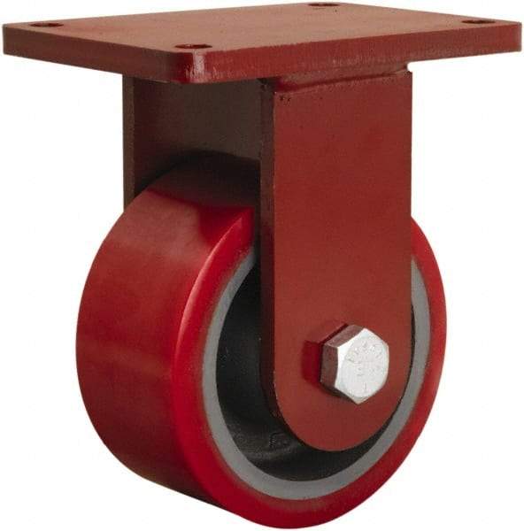 Hamilton - 6" Diam x 3" Wide x 8-1/2" OAH Top Plate Mount Rigid Caster - Polyurethane Mold on Forged Steel, 2,600 Lb Capacity, Sealed Precision Ball Bearing, 5-1/2 x 7-1/2" Plate - Apex Tool & Supply